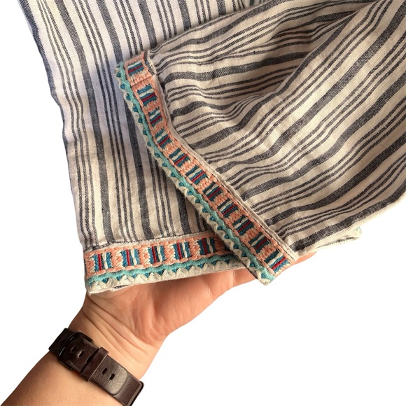 J. Jill Love Linen Blue and White Striped Tunic with Embroidered Details XL - Picture 2 of 12